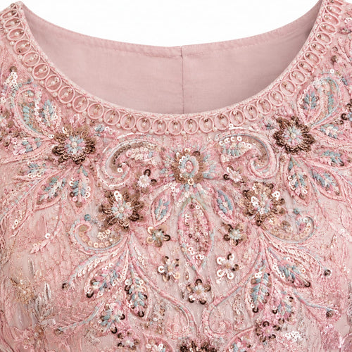 *Blush Pink Floral Embroidered Net Long Maxi Dress*