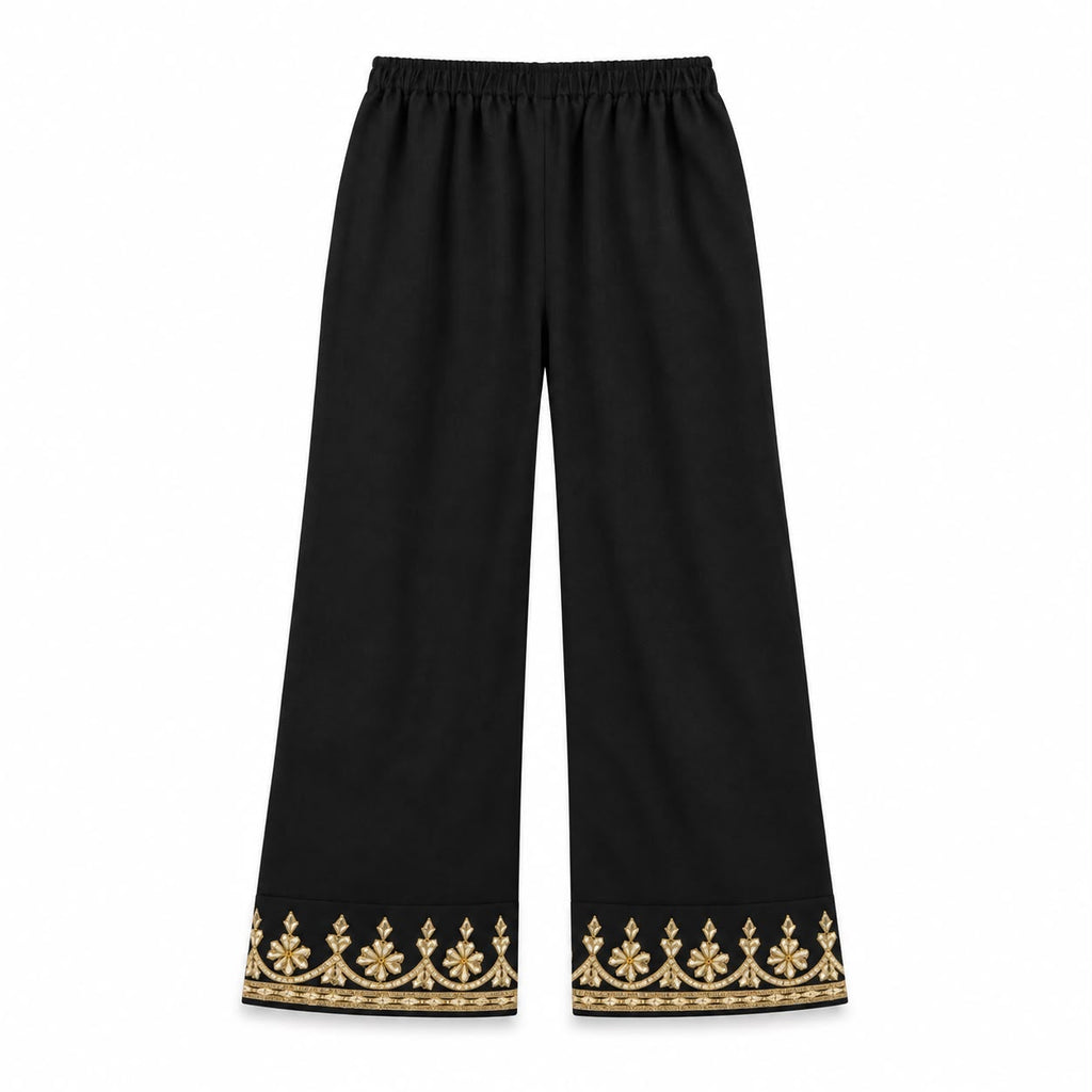 Black dress with  Gold Embroidered A-Line Kurti.