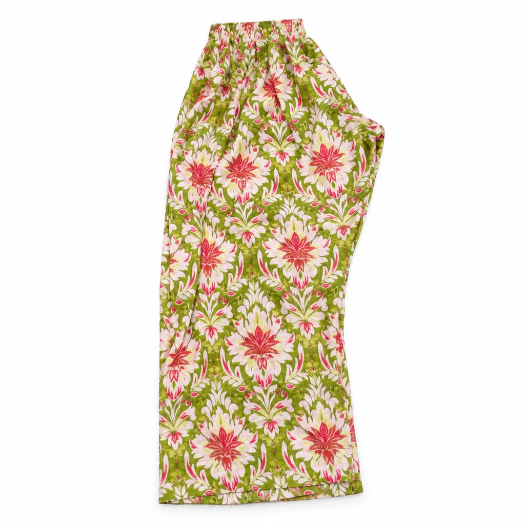 Green Floral Printed 3-Piece Suit with Organza Dupatta.