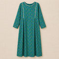 Teal Printed Long kaftan  with Floral Embellished Neckline