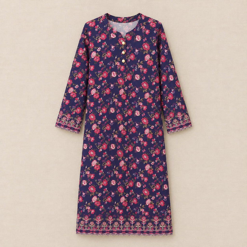 Floral Printed khaddar outfit with Embroidered Border.