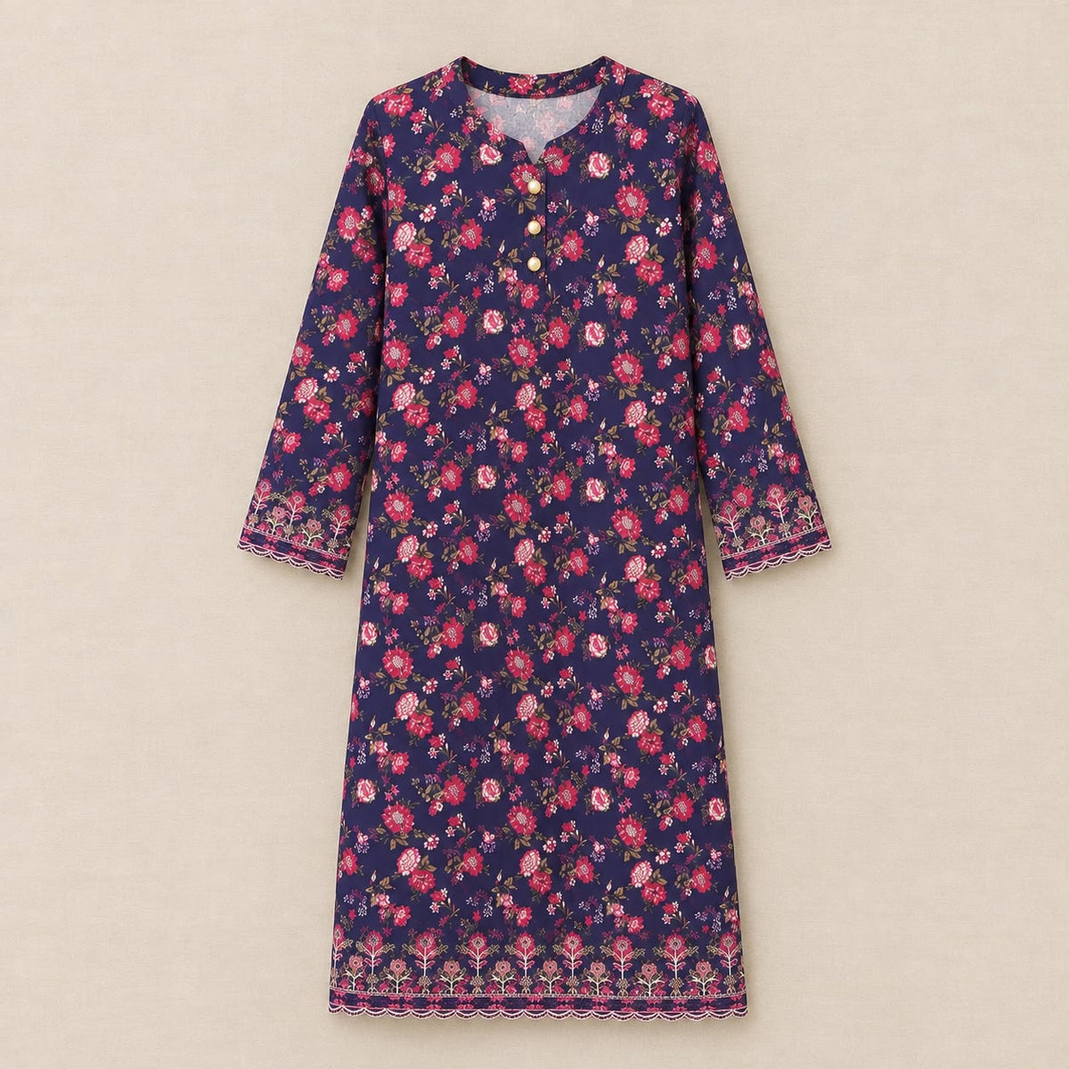 Floral Printed khaddar outfit with Embroidered Border.