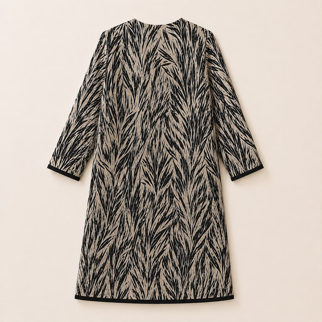 Black & Ivory Botanical Print Embroidered Kaftan Dress.