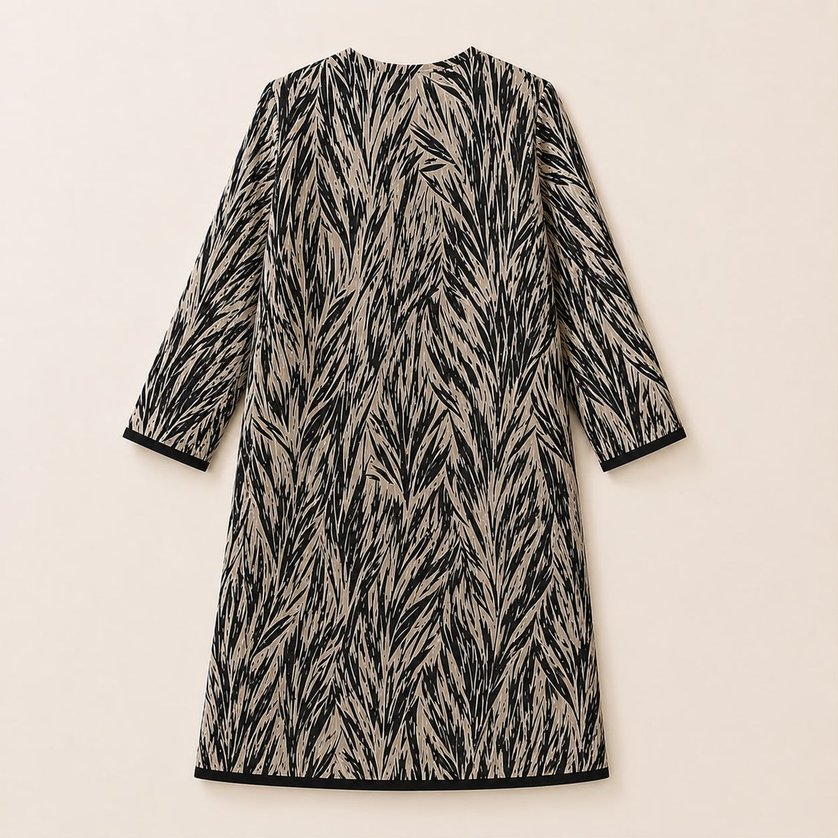 Black & Ivory Botanical Print Embroidered Kaftan Dress.