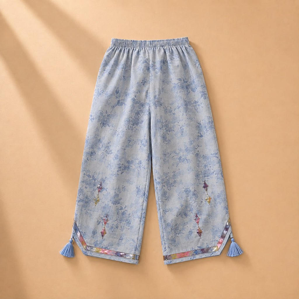 Pastel Blue Floral Embroidered Outfit.