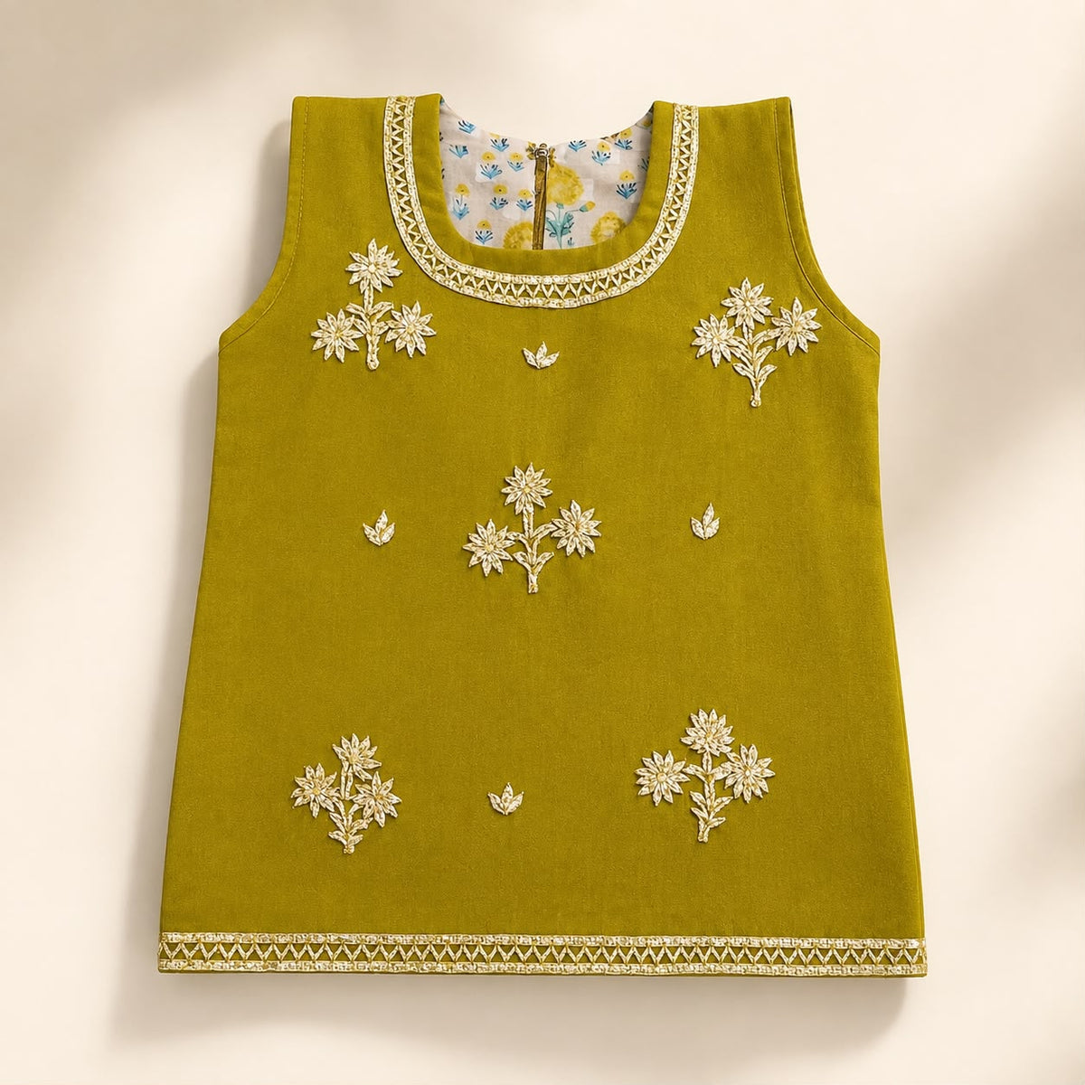 Kids' Olive Green Embroidered 2-Piece Lawn Kurti Set