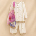 Elegant White Embroidered Kurta Trouser Set with Pink Printed Dupatta