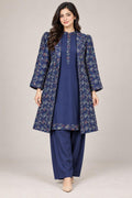 Navy Blue Floral Embroidery 3-Piece Kurta Set.