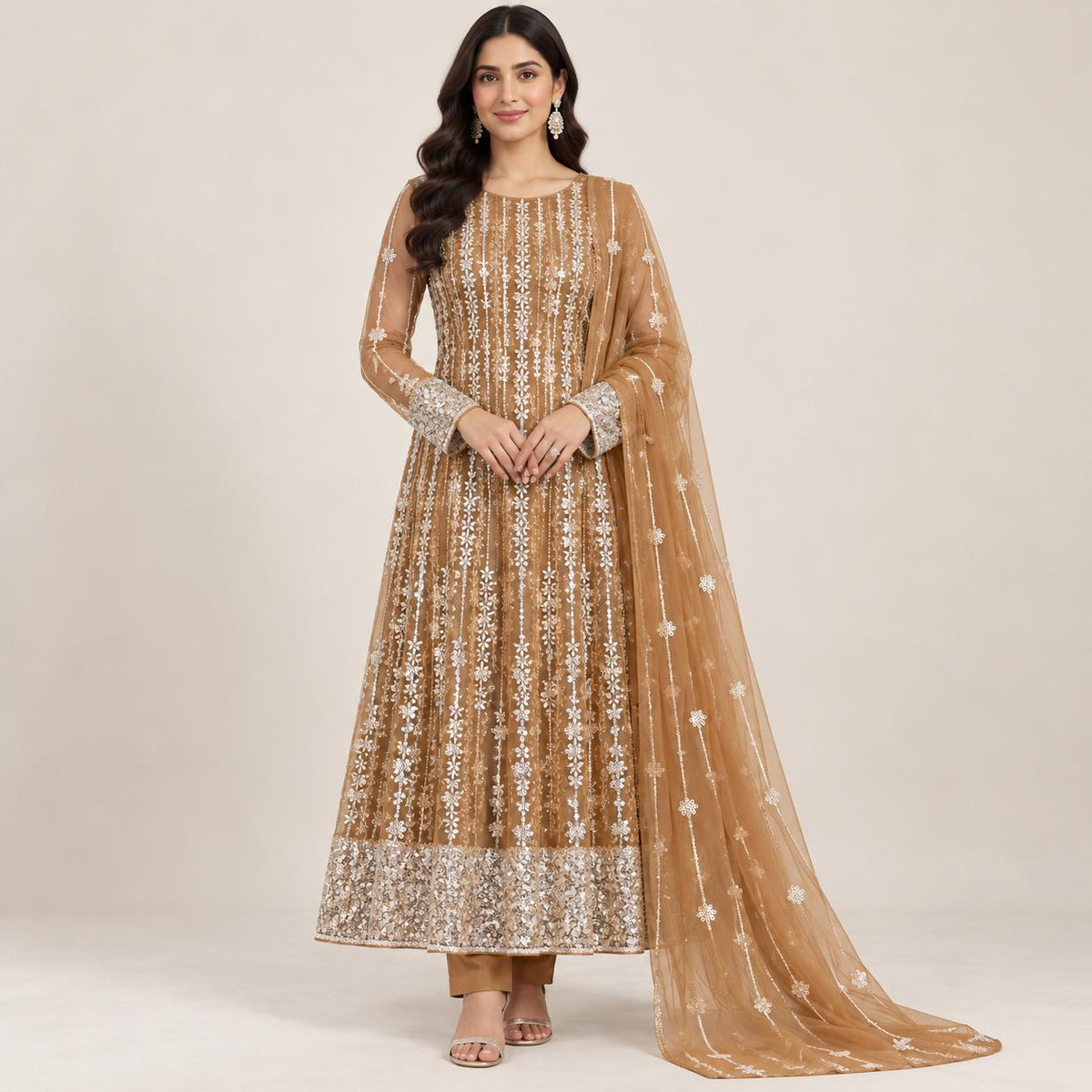 Maroon Royalty — Embroidered Gown with Dupatta.