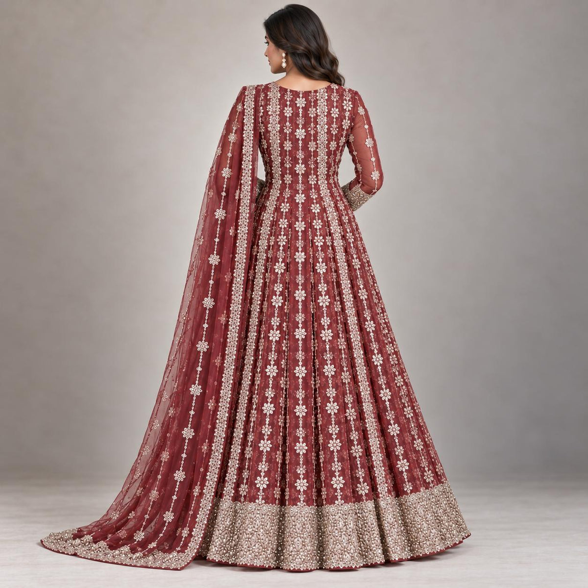 Maroon Majesty – Embroidered Bridal Gown with Dupatta.
