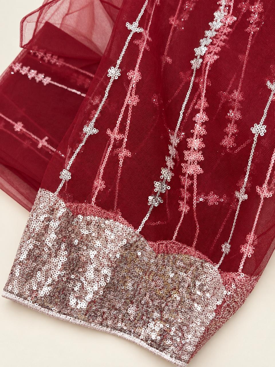 Maroon Majesty – Embroidered Bridal Gown with Dupatta.
